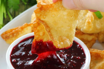 Crab Rangoons with Cranberry Sweet and Sour Dipping Sauce