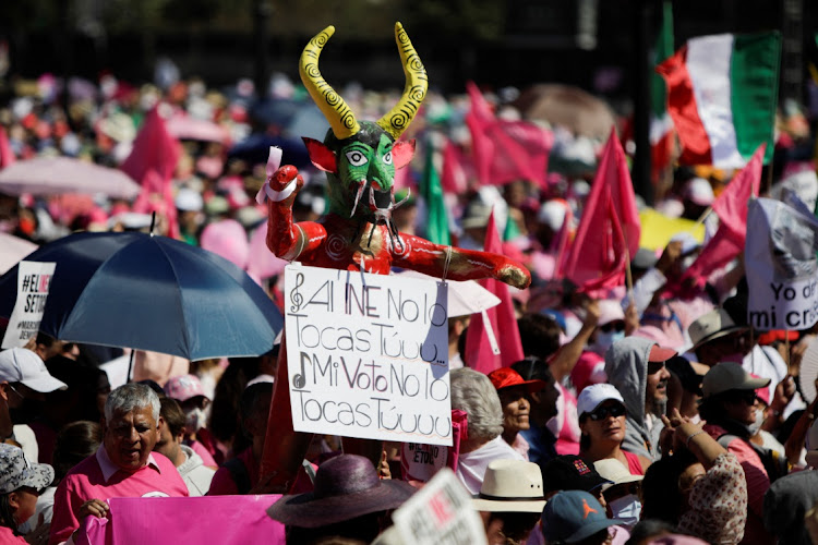 People take part in a protest in support of the National Electoral Institute (INE) and against President Andres Manuel Lopez Obrador's plan to reform the electoral authority, in Mexico City, Mexico, February 26 2023. Picture: LUIS CORTES/REUTERS