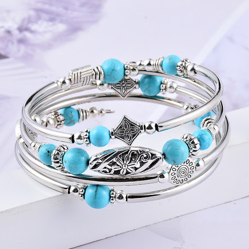 Title 6, Multi-circle Layered Natural Stone Turquoise Wi...