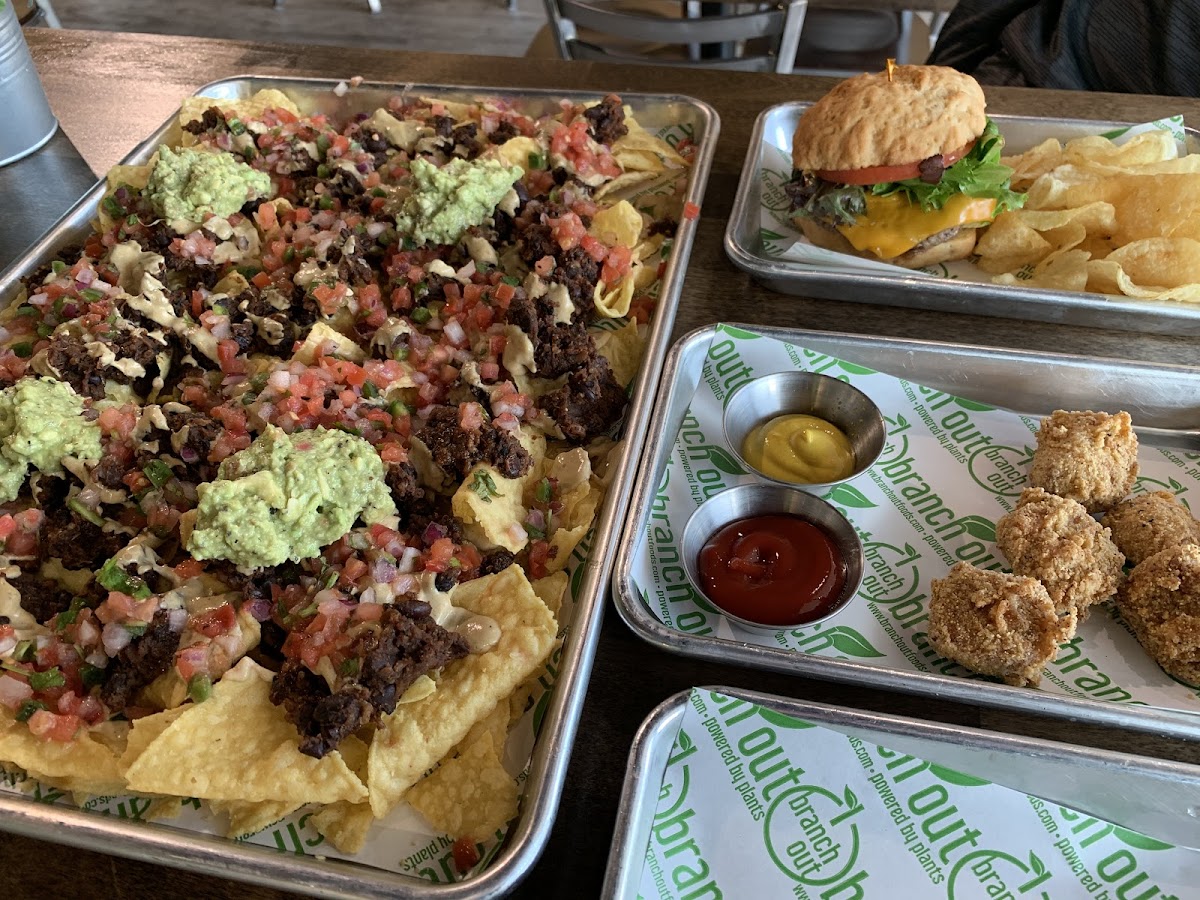 Nacho appetizer (huge), corn dog bites (not our favorite), and impossible burger.