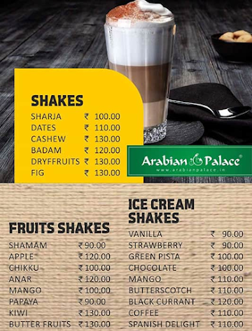Arabian Palace menu 
