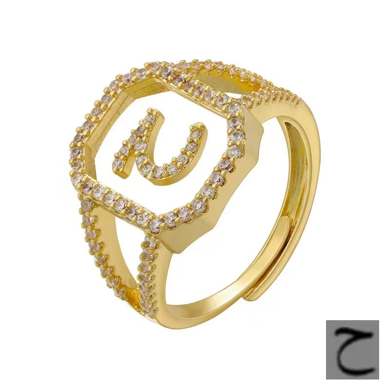 Fashion Micro Inlay Zircon Arabische Letters Ring. Elegante ring voor dames. Perfect cadeau, uniek design. Personaliseer je look met deze prachtige ring.