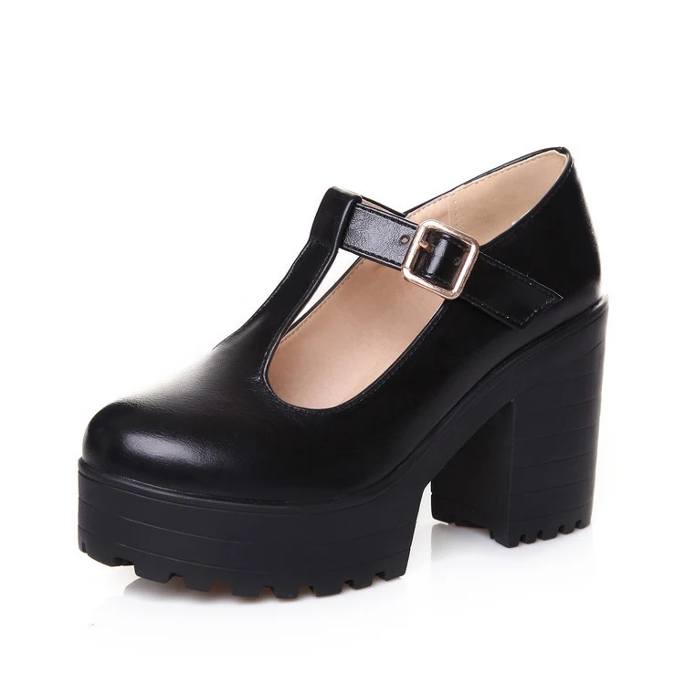 Zapatos de salón de mujer Mary Jane con plataforma de tacón bloque y correa en T, ideales para elevar tu estilo y comodidad.