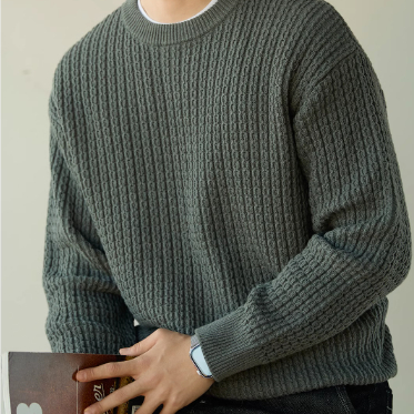 Title 9, Premium mens long sleeve loose round neck knit...