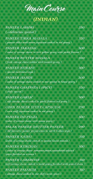 Celebration Restaurant menu 