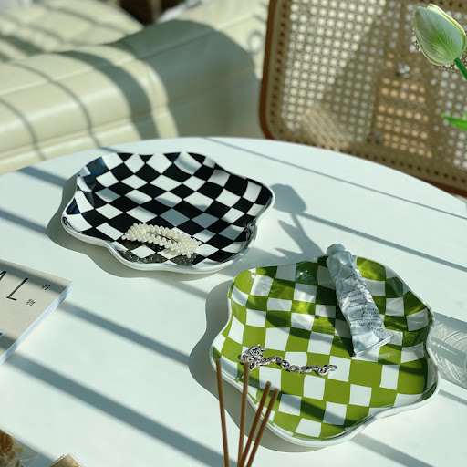 Title 1, Chessboard Lattice Ceramic Plate Storage Tray D...