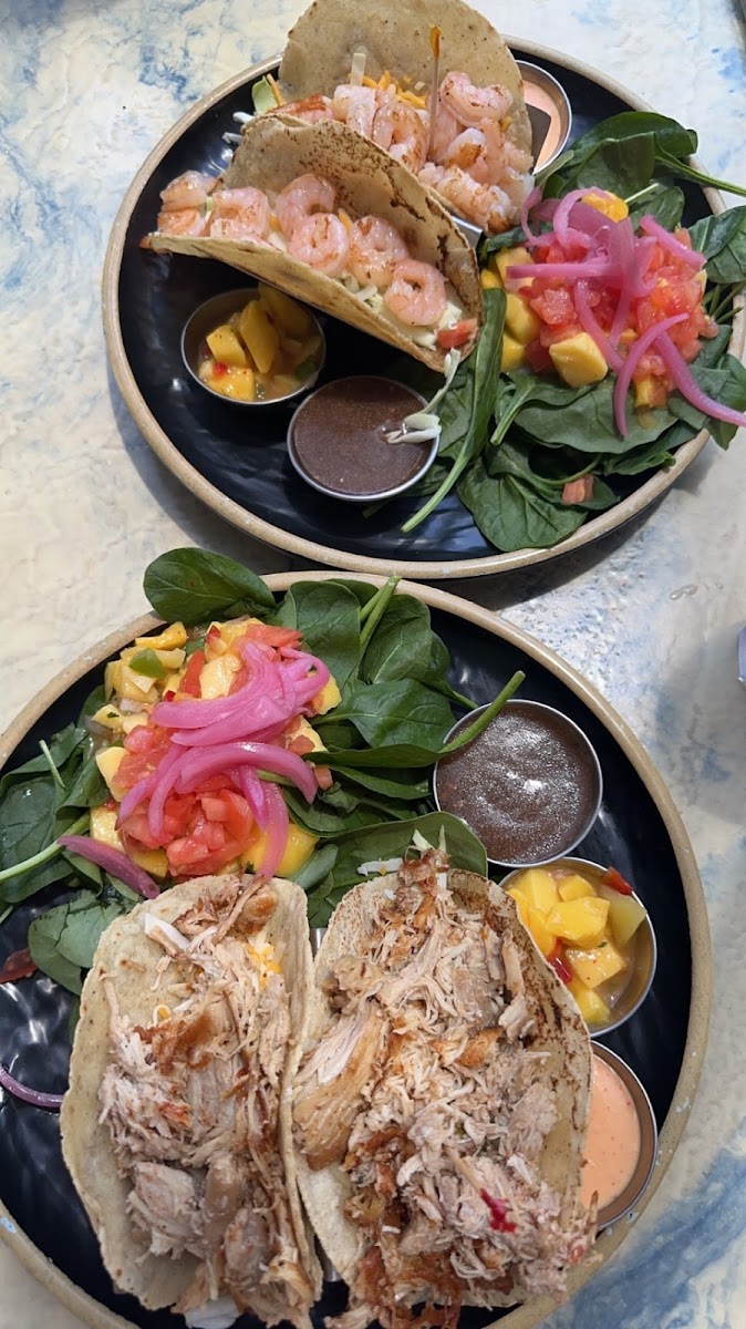 Chicken & Shrimp Tacos with side salads