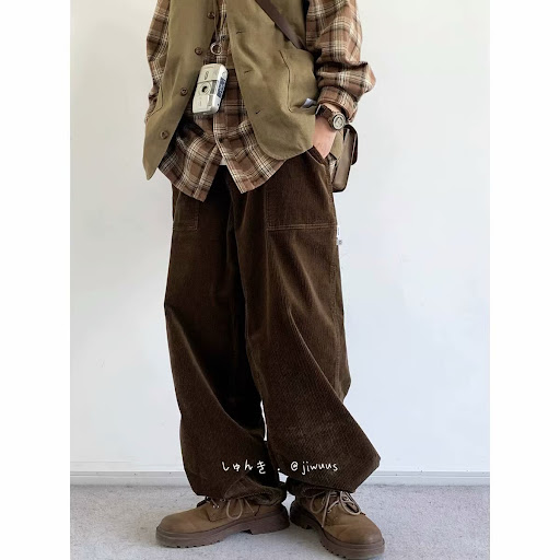 Title 7, Retro Corduroy Casual Wide Leg Neutral Loose Co...