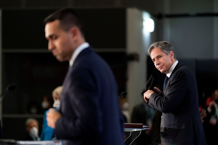 US secretary of state Antony Blinken and Italy's foreign minister Luigi Di Maio, left, at a news conference at Fiera Roma in Rome, Italy, June 28 2021. Picture: ANDREW HARNIK/REUTERS