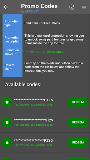 Screenshot Promo Codes by Appz.Net