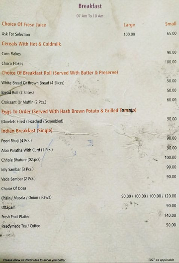 Pabitra Royal Regency menu 