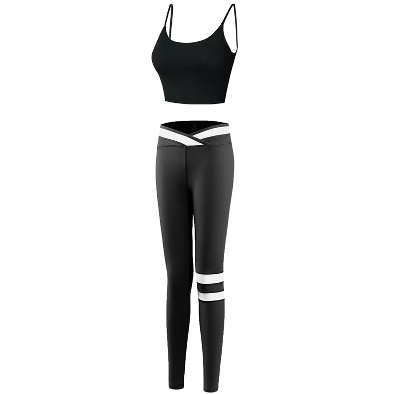 Soutien-gorge de sport à dos croisé Cross Beauty et pantalon de yoga à rayures antichoc pour femmes