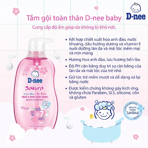 Dung dịch tắm gội D-nee toàn thân cho bé dưới 3 tuổi 800ml (Hồng)