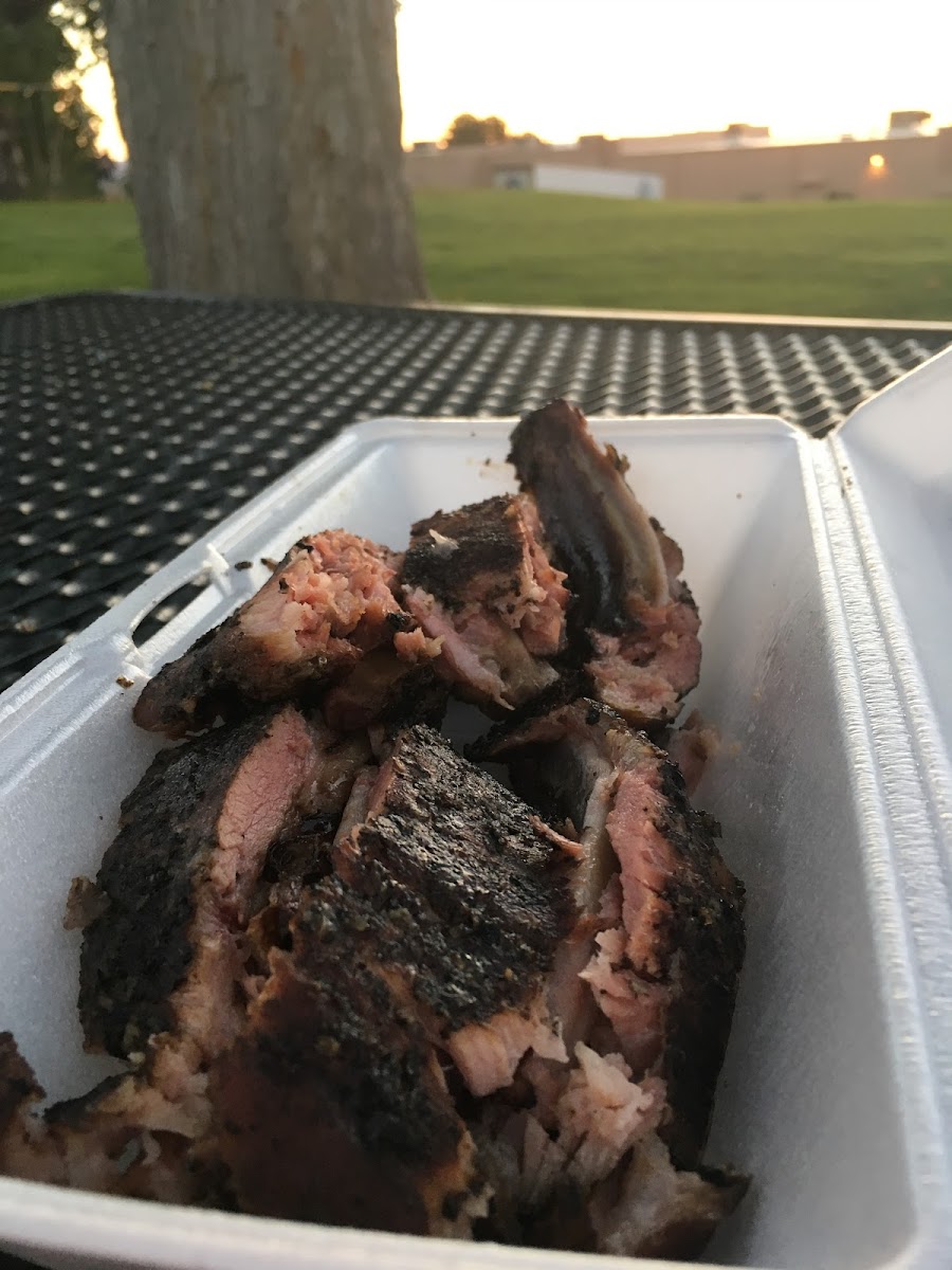 Eating half a rack of ribs at the park!