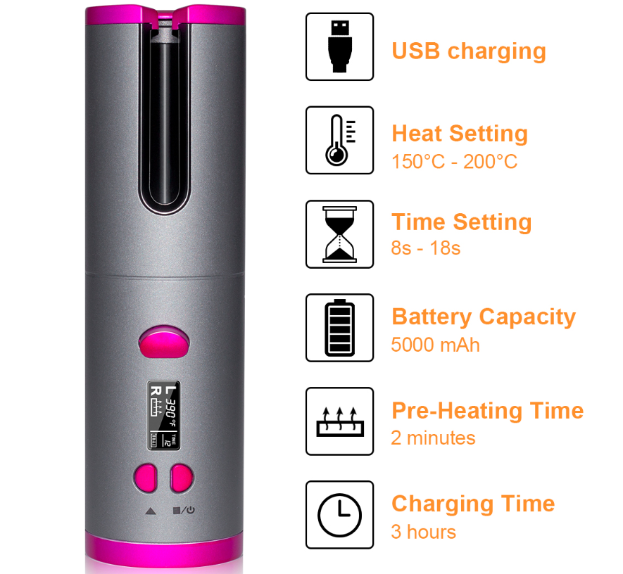 USB Wireless Multifunctional Charging Curler, create perfect curls anywhere. Experience the freedom of cordless styling 