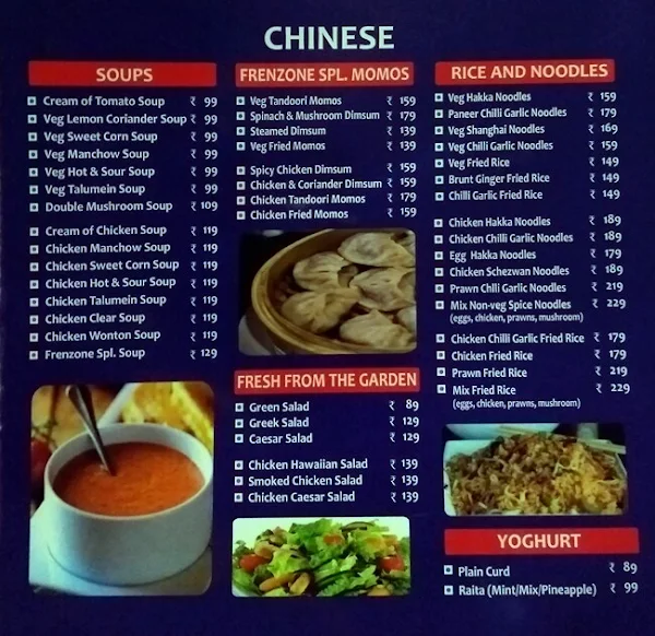 FrenZone menu 