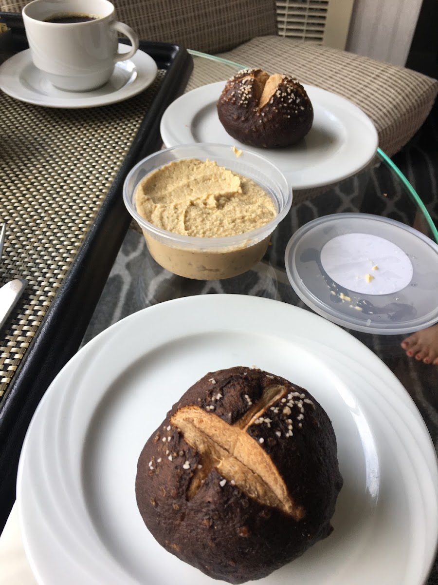 Pretzel rolls and hummus