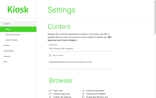 Kiosk Settings Content Browser 