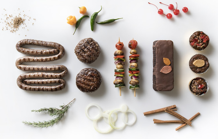 New from Food Lover's Market, from left: Wagu beef boerewors, Wagu beef burgers, vegetable kebabs, fruit and chocolate slice, and mini traditional fruit cakes.