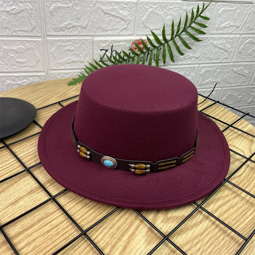 Title 20, British Retro Woolen Wide Brim Flat Top Hat. St...