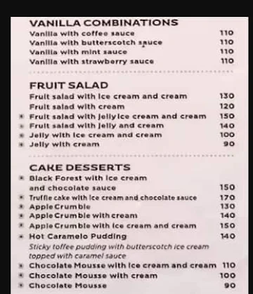 Corner House Ice Cream menu 