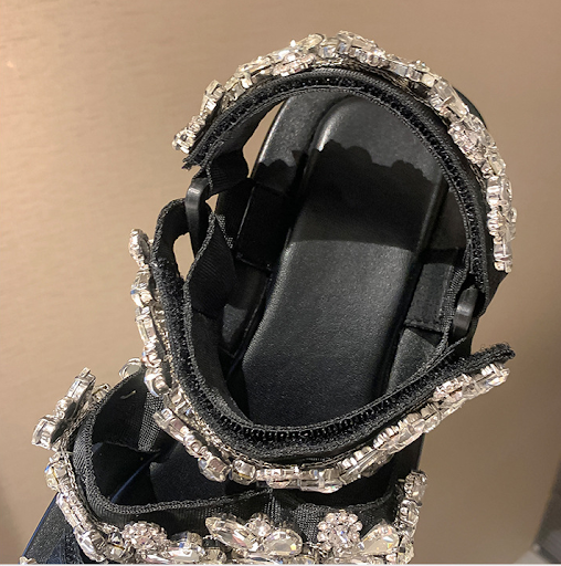 Title 8, Thick Sole Muffin Heel Rhinestone Sandals for u...