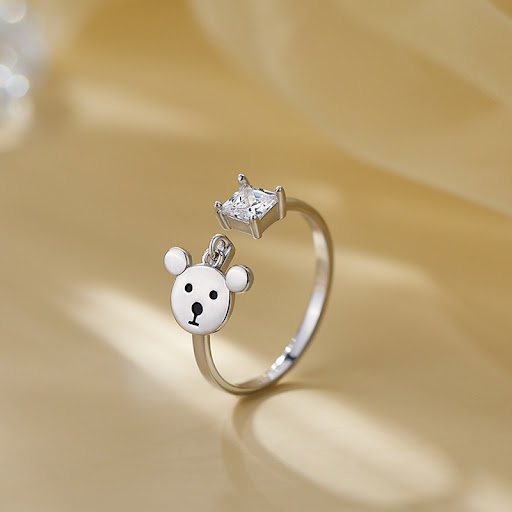 Title 3, Personalized Vintage Bear Single Diamond Adjust...