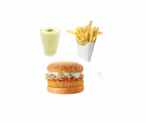 Badam Milk (Badam Milk + Veg Burger + French Fries)