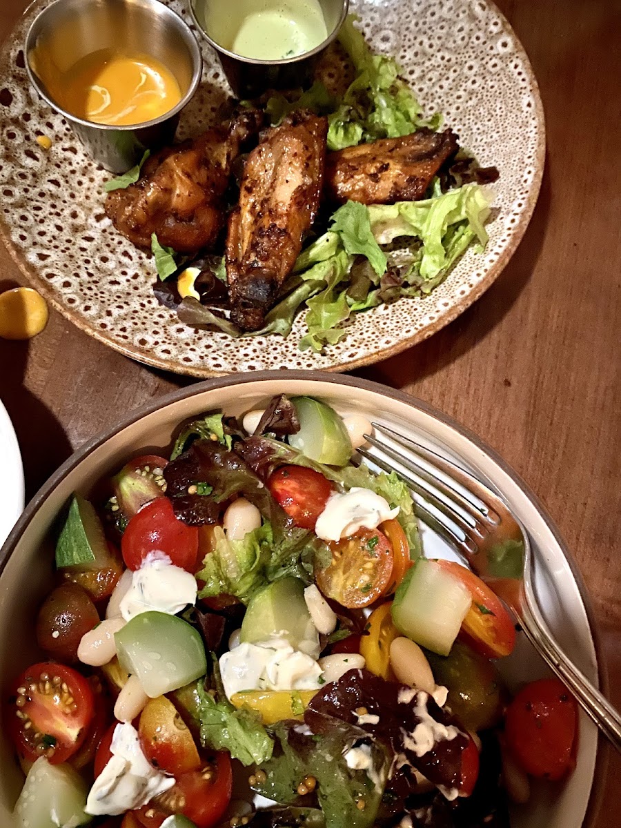 Tomato salad and Smoked Wings