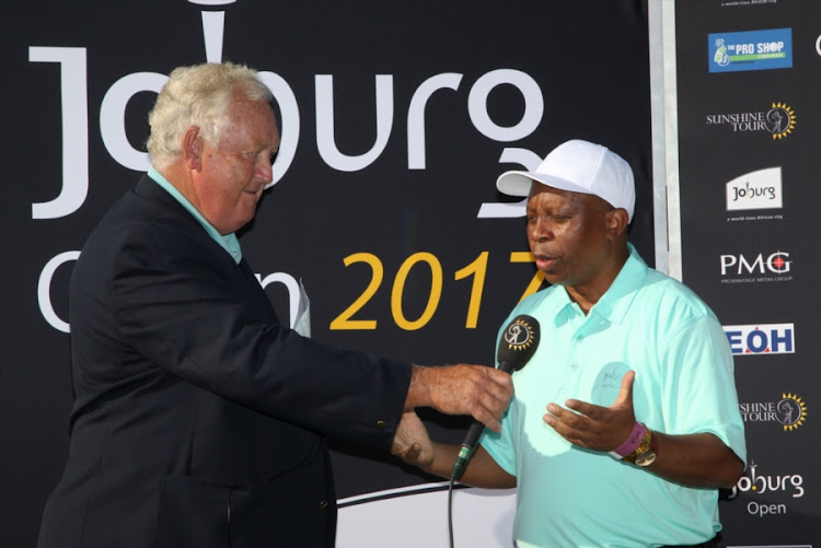 Legendray SA golfer Dale Hayes talks to the City of Johannesburg Mayor Herman Mashaba during the trophy presentation during day 4 of the 2017 Joburg Open at Royal Johannesburg and Kensington Golf Club.