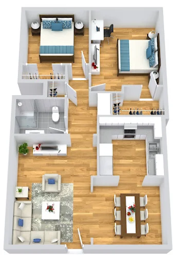 Go to Two Bed, One Bath Floorplan page.