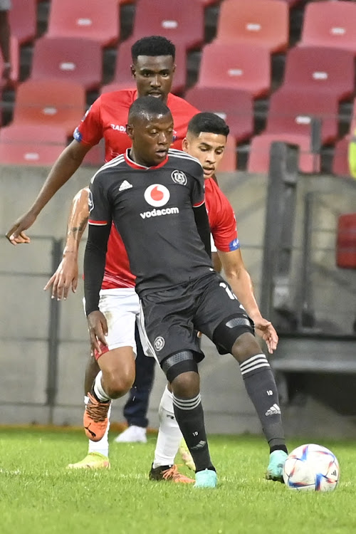 Kabelo Dlamini of Orlando Pirates owns the ball during the DStv Premiership 2022/23 match between Chippa United.