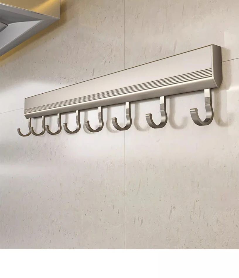 Factory Supply Kitchen Hook Rack Punch-free Wall-mounted, Aerospace Aluminum, provides strong and stylish storage for yo