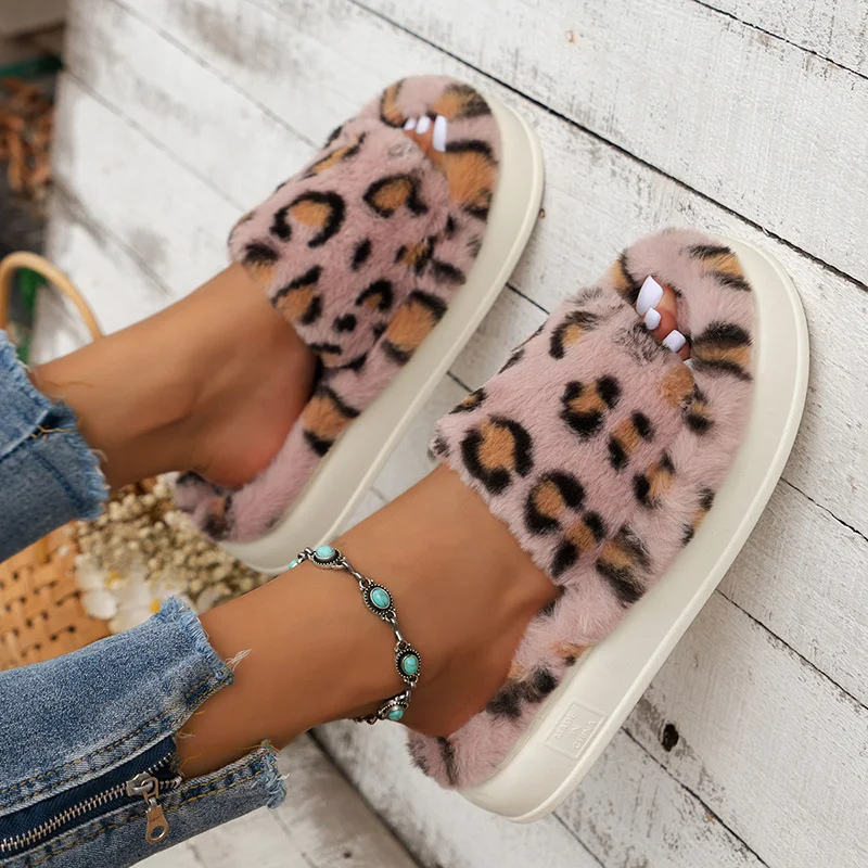 Fashion Winter Slipper Leopard Print Thick Soled Warm Fur Slippers Home Indoor and Outdoor Shoes perfect for comfortable