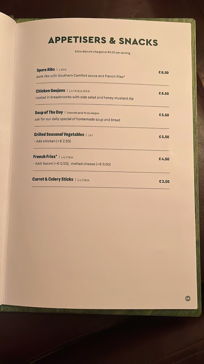 The Dubliner gluten-free menu