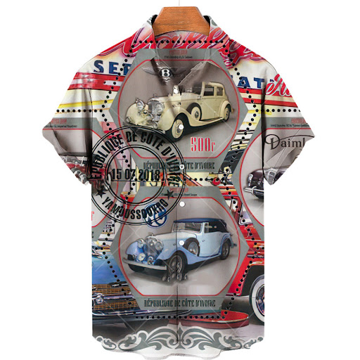 Title 9, Mens Vintage Racing Print Hawaiian Short Sleev...