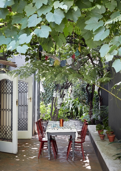 The back courtyard is a leafy haven.