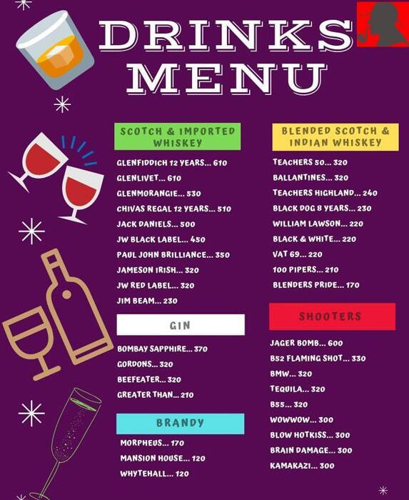 Sherlock's Pub menu 