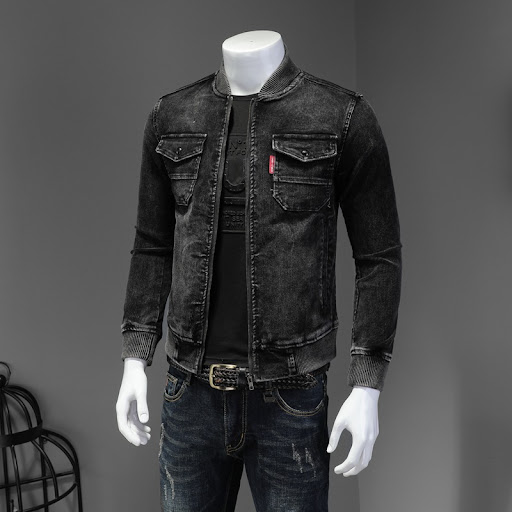 Title 5, Baseball Collar Corduroy Washed Denim Top for a...