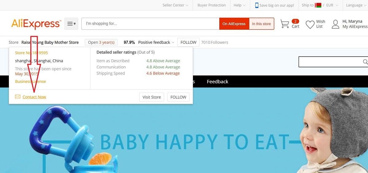 contact the seller on the store page Aliexpress