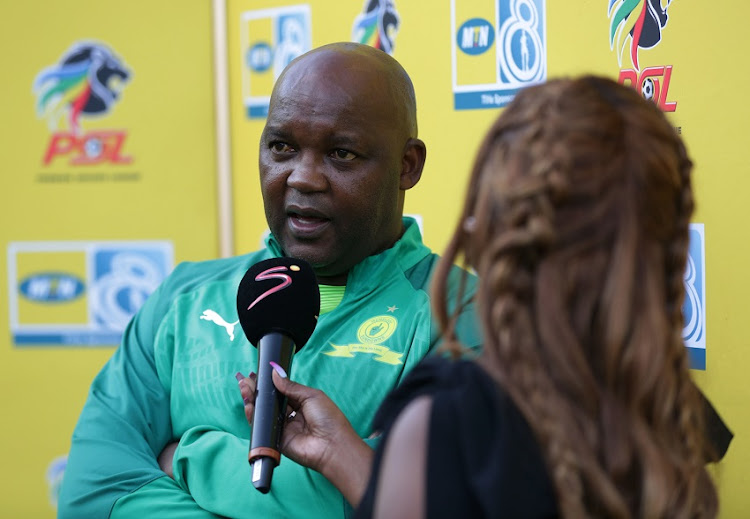 Pitso Mosimane, coach of Mamelodi Sundowns during the MTN8 2019 match between Supersport United and Mamelodi Sundowns at Lucas Moripe Stadiuml, Pretoria, on 01 September 2019.