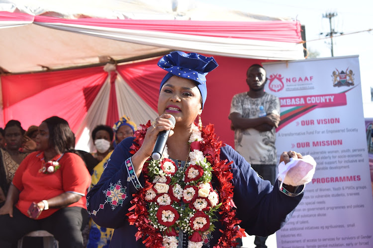 Mombasa woman representative Asha Hussein at Tononoka ground on Friday, February 18.