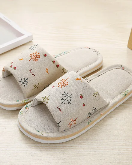 Women Home Slippers Indoor Floor Soft Couple Linen Slippe... - 2