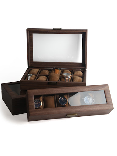 Title 8, Wood Grain Leather Watch Display Box for 6, 10,...