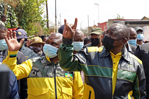 Late Johannesburg mayor Jolidee Matongo and President Cyril Ramaphosa on a door-to-door elections campaign in Soweto.