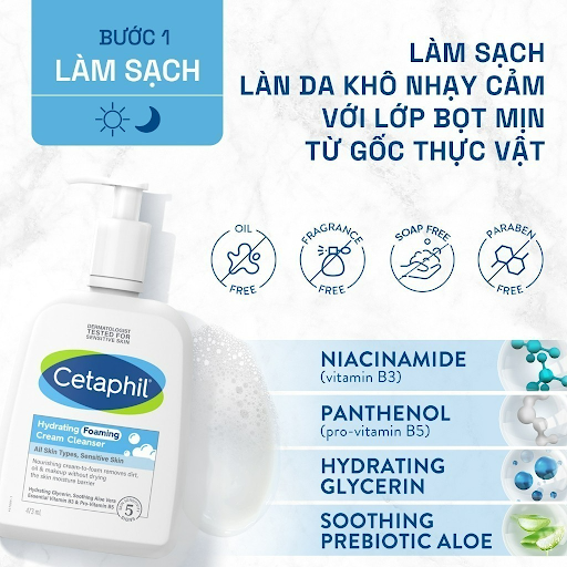 [FREESHIP] Sữa Rửa Mặt Tạo Bọt Dịu Lành Cho Da Nhạy Cảm Cetaphil Hydrating Foaming Cream Cleanser 236ml_OP