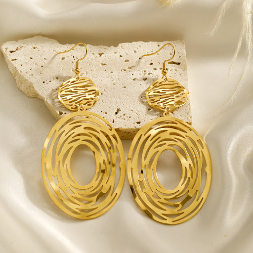 Title 3, Retro Titanium Steel Earrings Peach Heart Hollo...