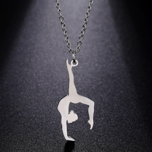 Title 7, Gymnastics Shape Pendant Stainless Steel Neckla...