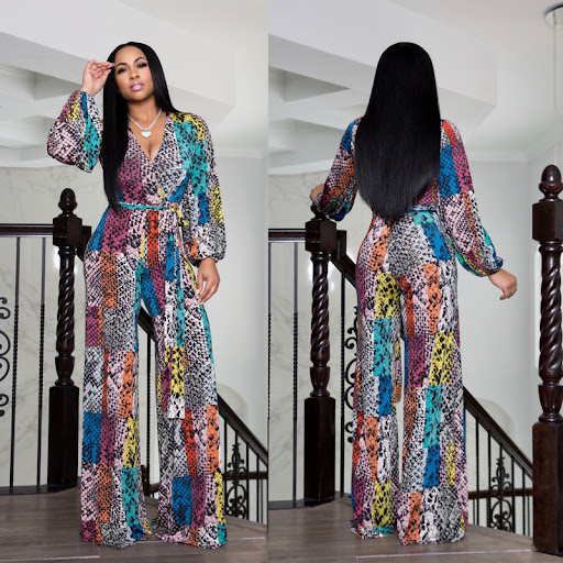 Title 6, Printed Flared Long-sleeved Jumpsuit with Wide ...