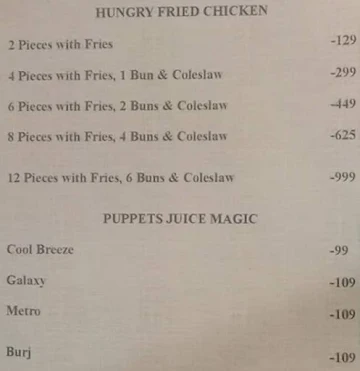 Cafe Hungry Puppet menu 